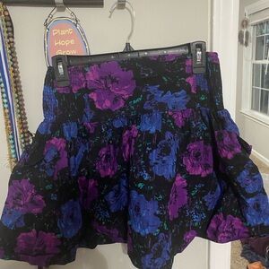 Vibrant Floral Skater Skirt with Pockets - Black and Purple